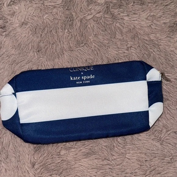 Kate Spade Clinique collab Cosmetic Bag Navy Green White Makeup Toiletries Pouch - Picture 1 of 9